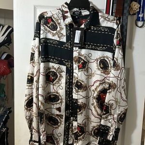 Long sleeve satin baroque print shirt, brand new